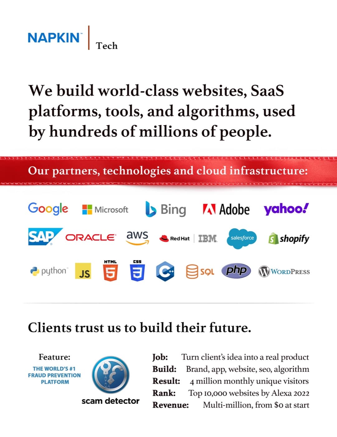 Napkin Tech: page from the Napkin 2025 services catalogue